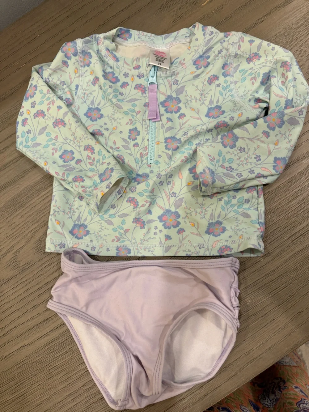 Ruffle Butts Mint Floral Rash Guard Set with Lavender Bottoms